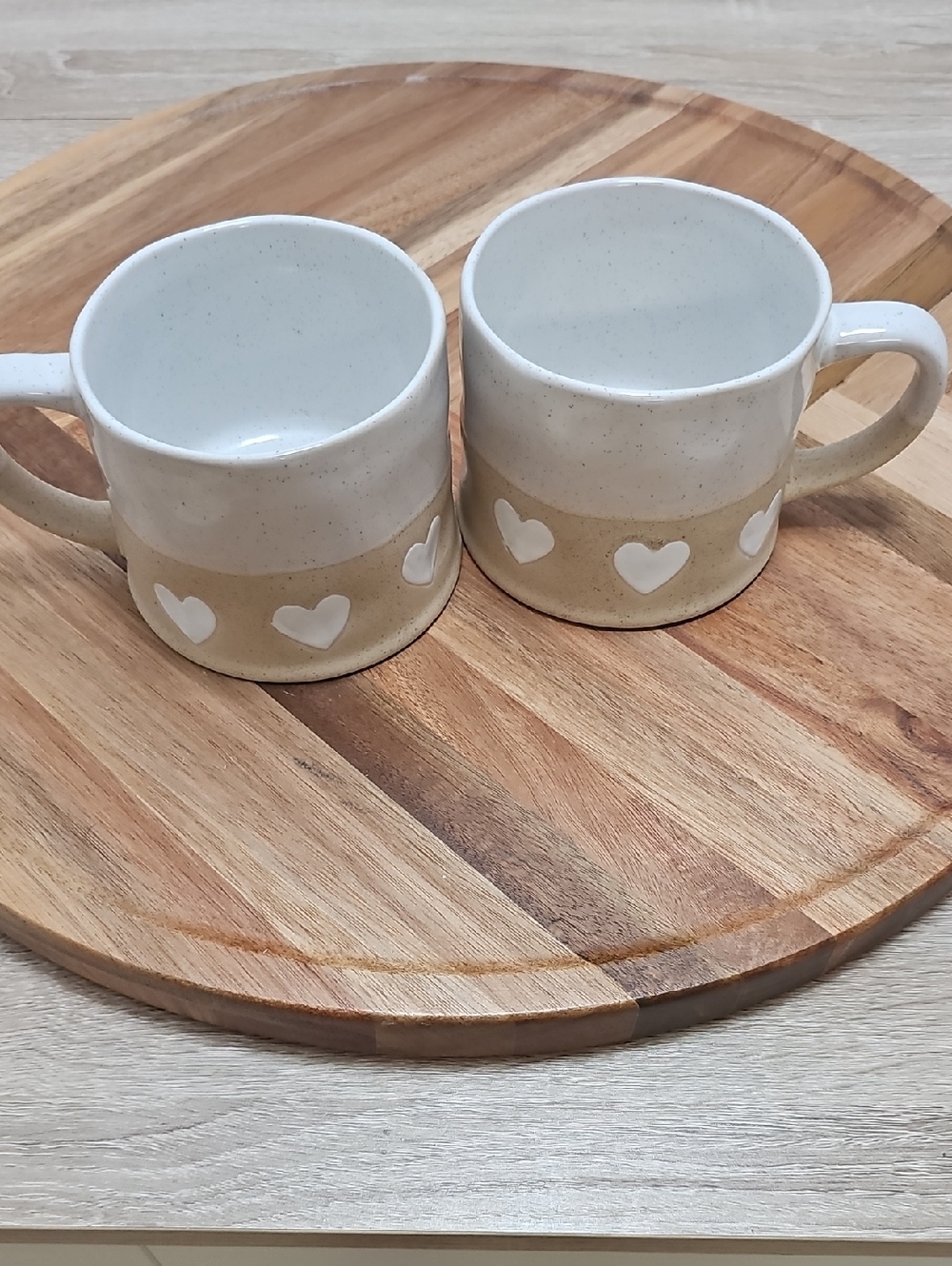 Cream & Tan Heart Ceramic Mug - Set of 2